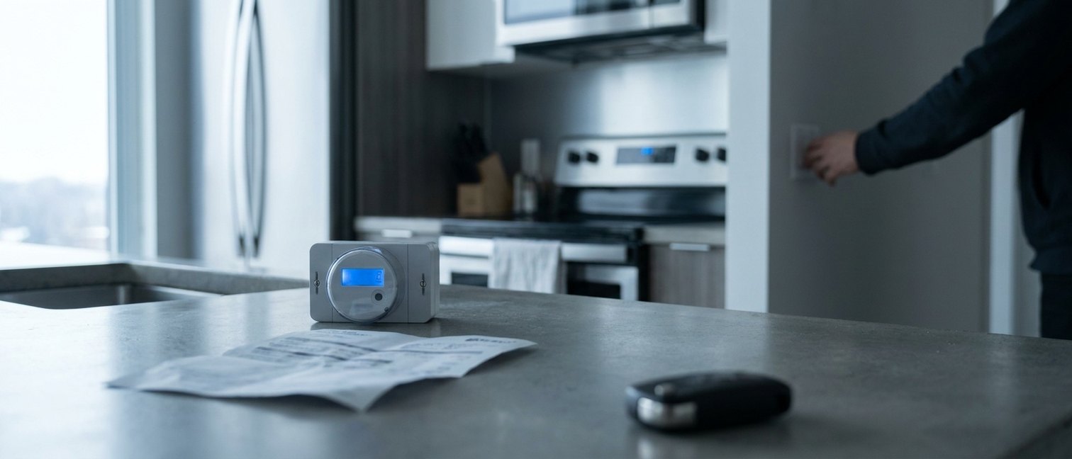 Compteur électrique et facture dans un intérieur lumineux